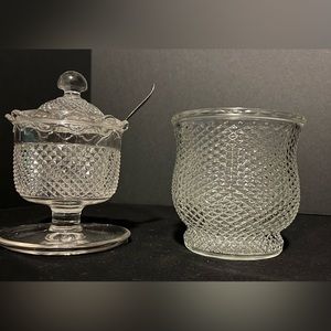 Open Sugar Bowl & Jelly Dish W/ Spoon Vintage